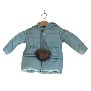 Cozy Coop Baby Girls Puffer Jacket Hooded Winter Coat with Pom Pom Size 12 Mo.